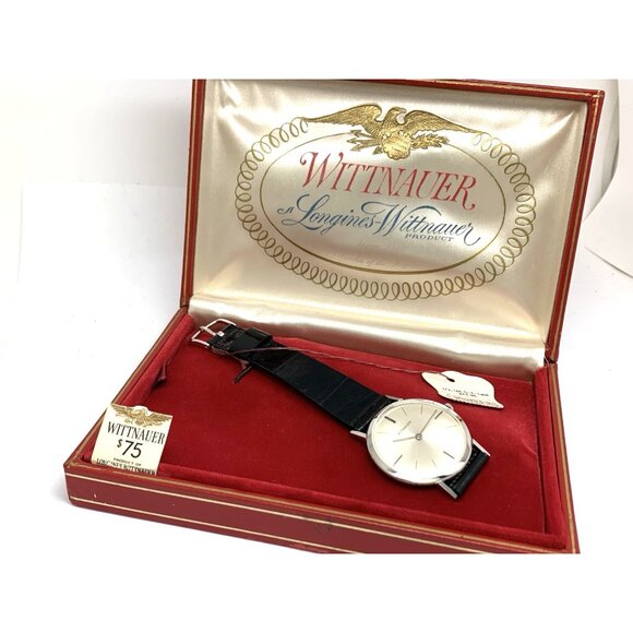 Wittnauer Men's Watch Vintage Swiss Hand Wind Thin 33mm Black Leather Band - Picture 3 of 16